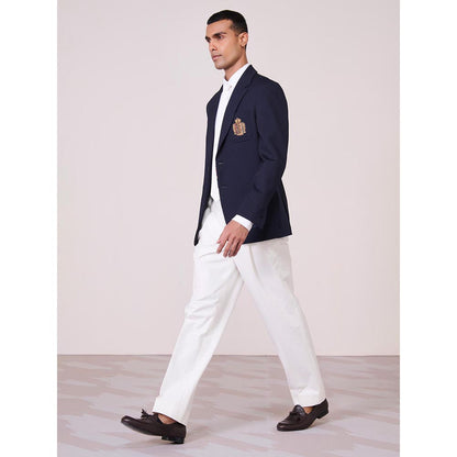 S&N by Shantnu Nikhil Navy Blue Jersey Full Sleeves Blazer