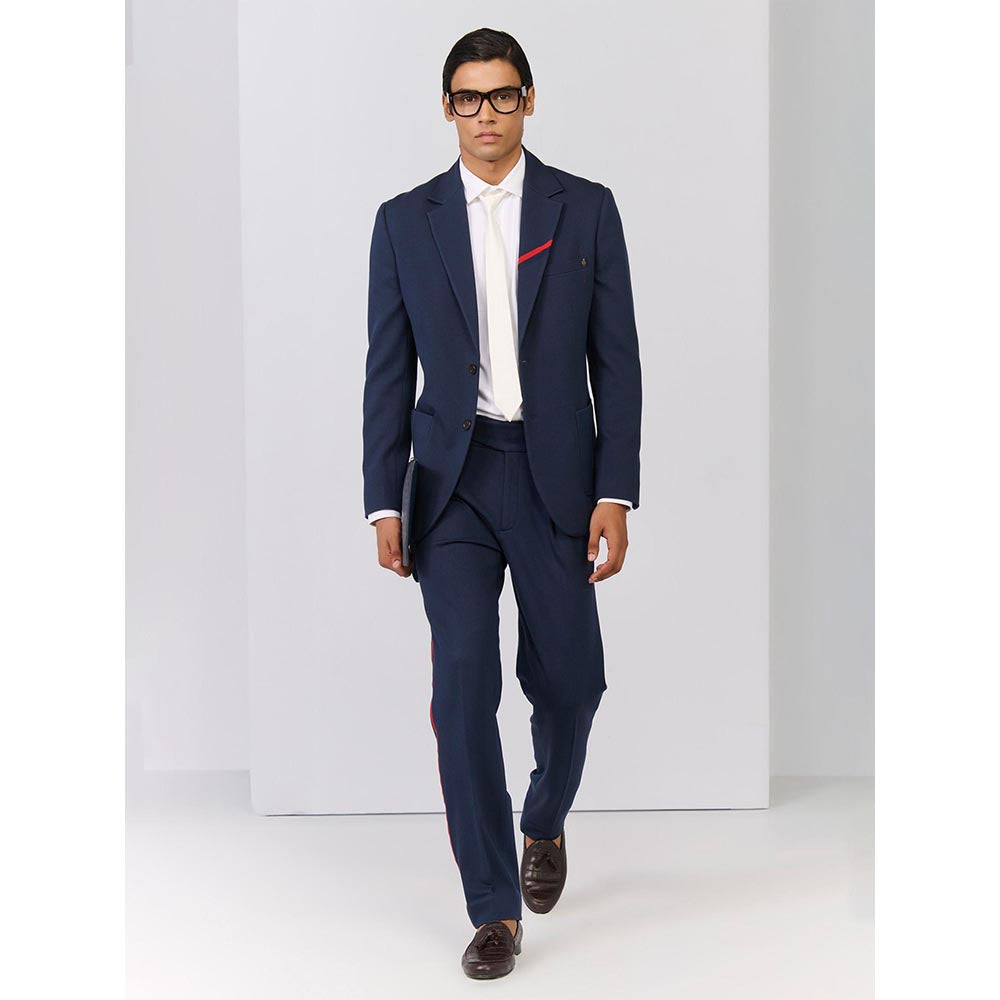 S&N by Shantnu Nikhil Navy Blue Rayon Full Sleeves Blazer