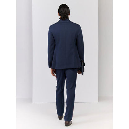 S&N by Shantnu Nikhil Navy Blue Rayon Full Sleeves Blazer