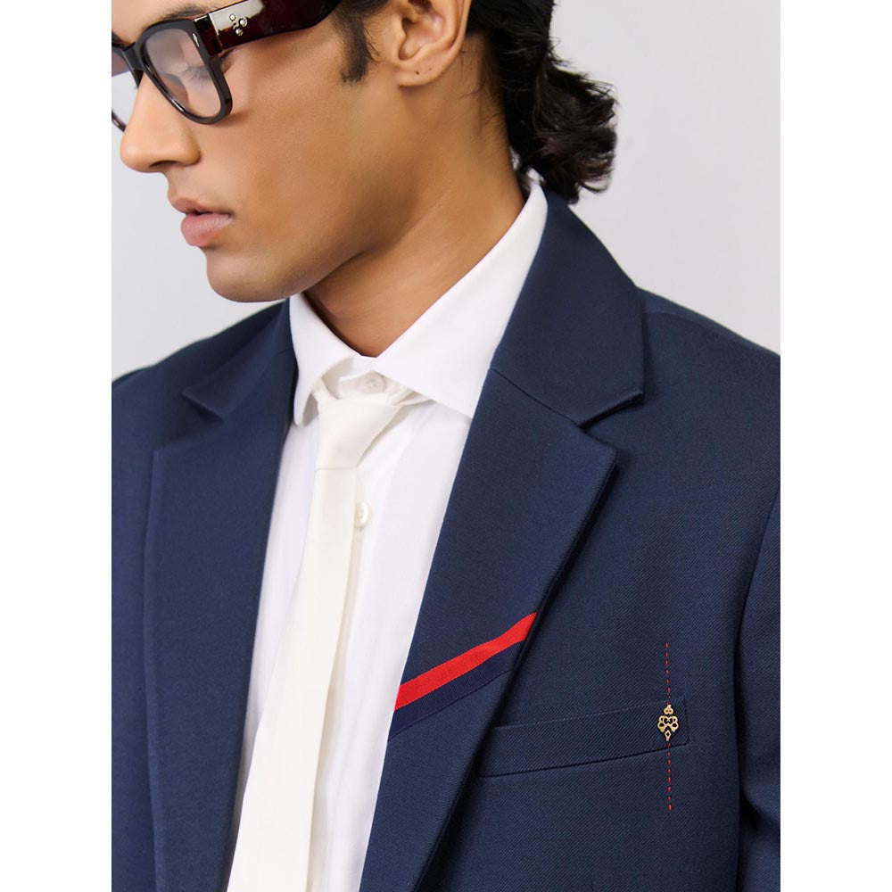 S&N by Shantnu Nikhil Navy Blue Rayon Full Sleeves Blazer