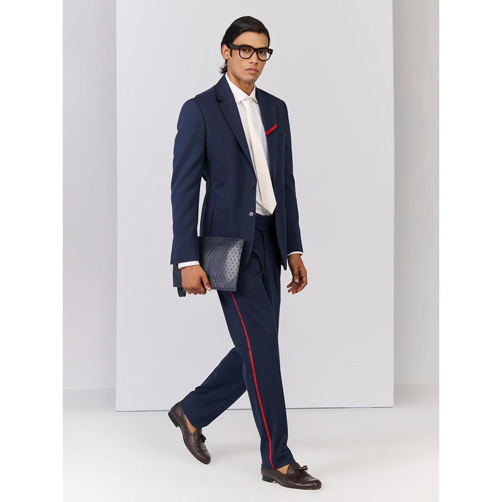 S&N by Shantnu Nikhil Navy Blue Rayon Full Sleeves Blazer