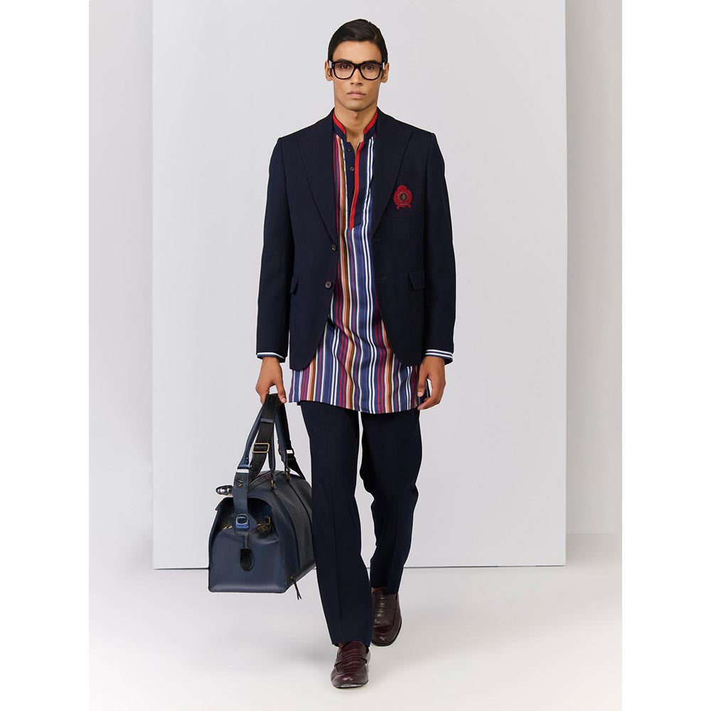 S&N by Shantnu Nikhil Navy Blue Viscose Rayon Full Sleeves Blazer