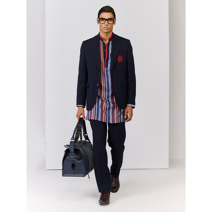 S&N by Shantnu Nikhil Navy Blue Viscose Rayon Full Sleeves Blazer