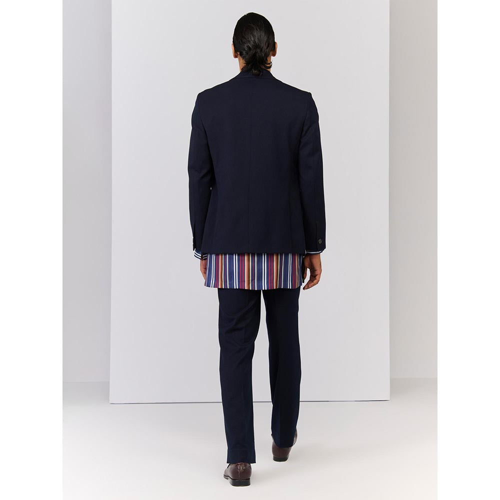 S&N by Shantnu Nikhil Navy Blue Viscose Rayon Full Sleeves Blazer