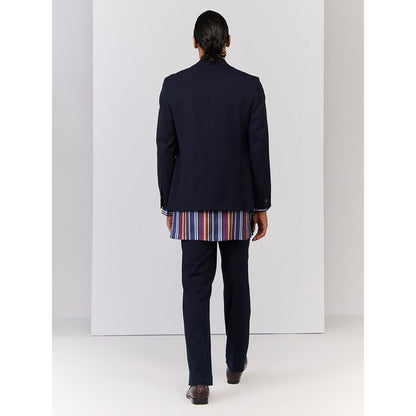 S&N by Shantnu Nikhil Navy Blue Viscose Rayon Full Sleeves Blazer