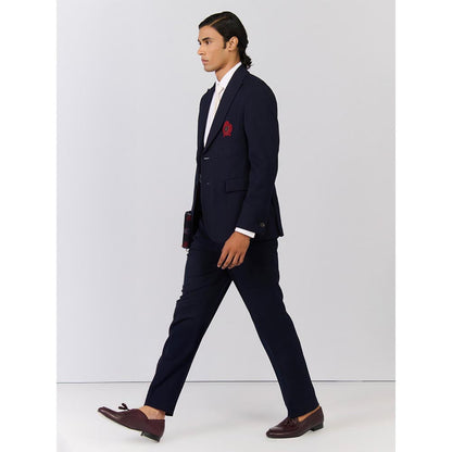S&N by Shantnu Nikhil Navy Blue Viscose Rayon Full Sleeves Blazer