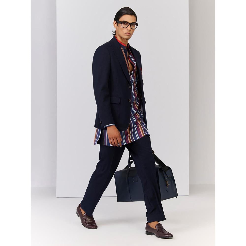 S&N by Shantnu Nikhil Navy Blue Viscose Rayon Full Sleeves Blazer