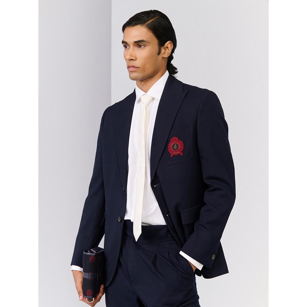 S&N by Shantnu Nikhil Navy Blue Viscose Rayon Full Sleeves Blazer