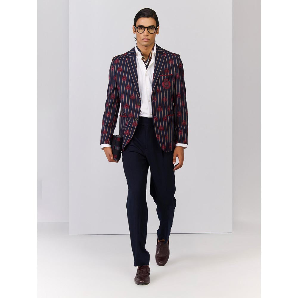 S&N by Shantnu Nikhil Navy Blue Rayon Blend Full Sleeves Blazer