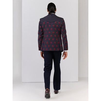 S&N by Shantnu Nikhil Navy Blue Rayon Blend Full Sleeves Blazer