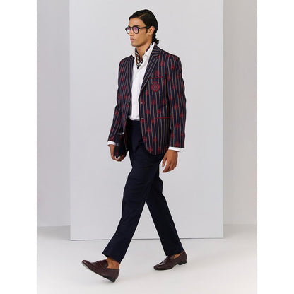 S&N by Shantnu Nikhil Navy Blue Rayon Blend Full Sleeves Blazer