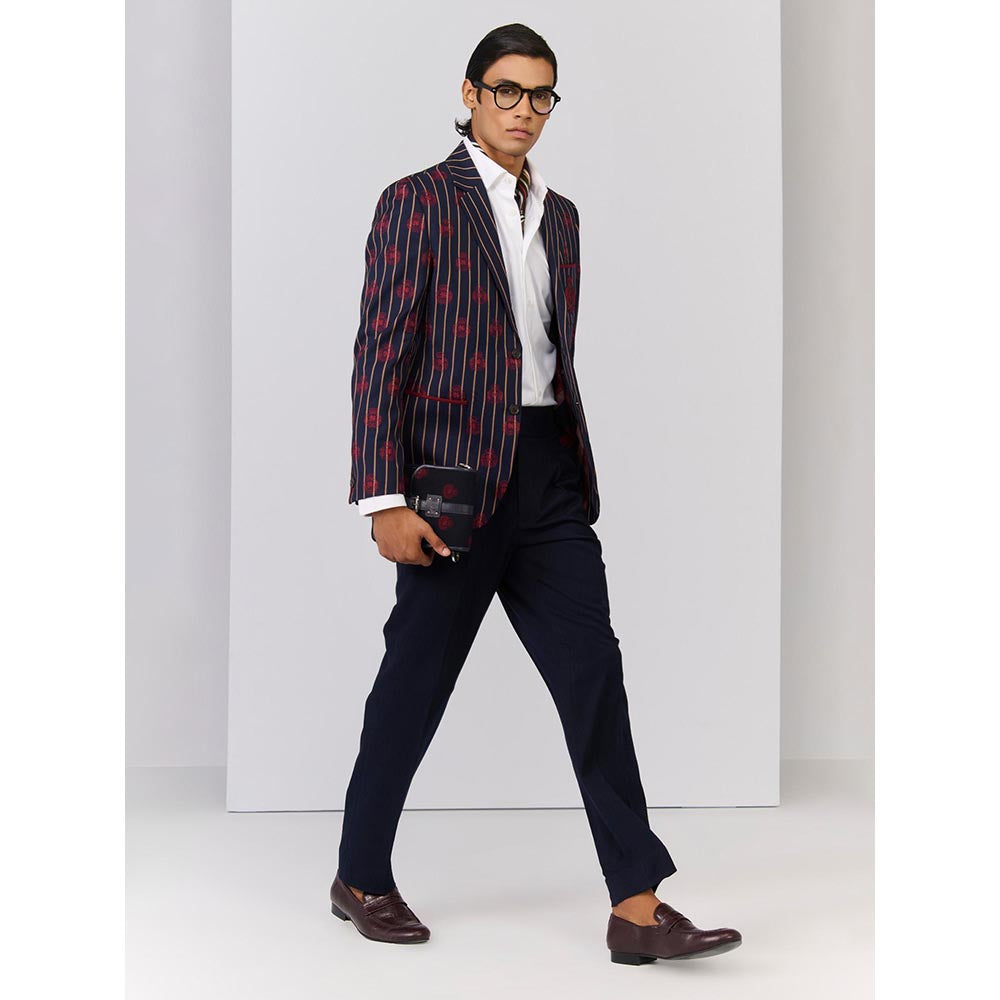 S&N by Shantnu Nikhil Navy Blue Rayon Blend Full Sleeves Blazer