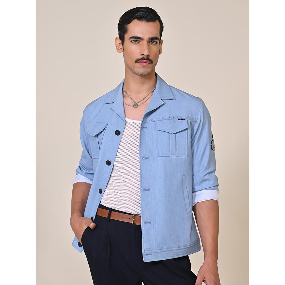 S&N by Shantnu Nikhil Blue Viscose Blend Full Sleeves Jacket