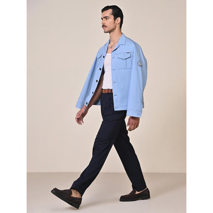 S&N by Shantnu Nikhil Blue Viscose Blend Full Sleeves Jacket