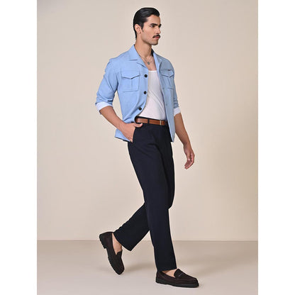 S&N by Shantnu Nikhil Blue Viscose Blend Full Sleeves Jacket
