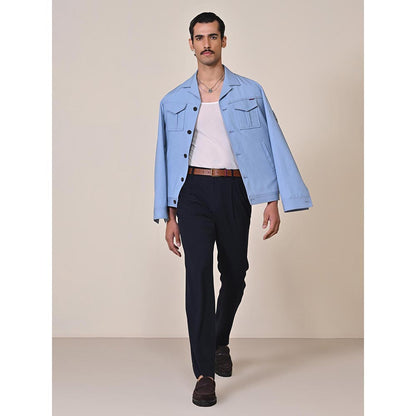 S&N by Shantnu Nikhil Blue Viscose Blend Full Sleeves Jacket