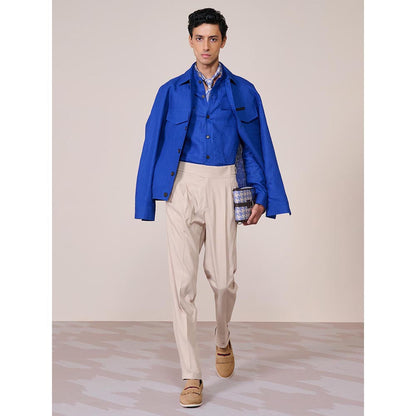 S&N by Shantnu Nikhil Blue Linen Blend Full Sleeves Jacket