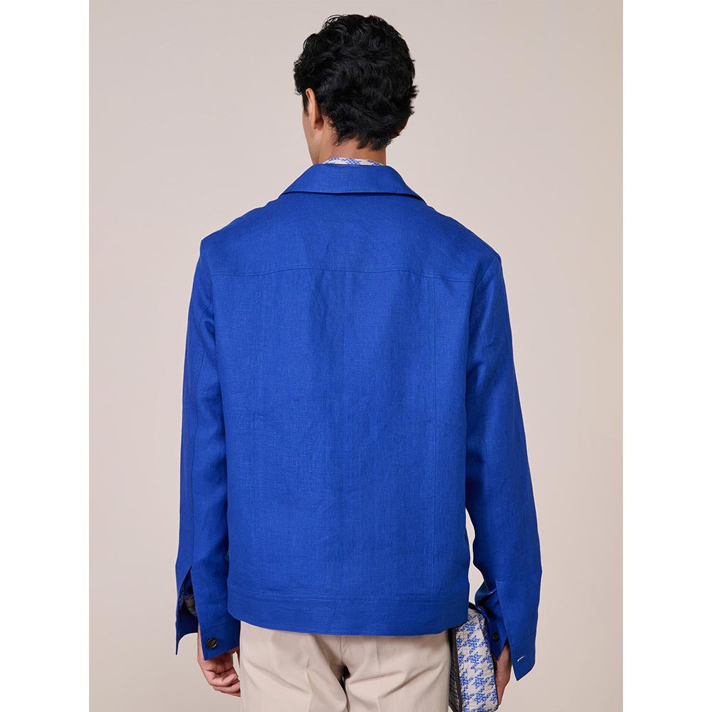 S&N by Shantnu Nikhil Blue Linen Blend Full Sleeves Jacket