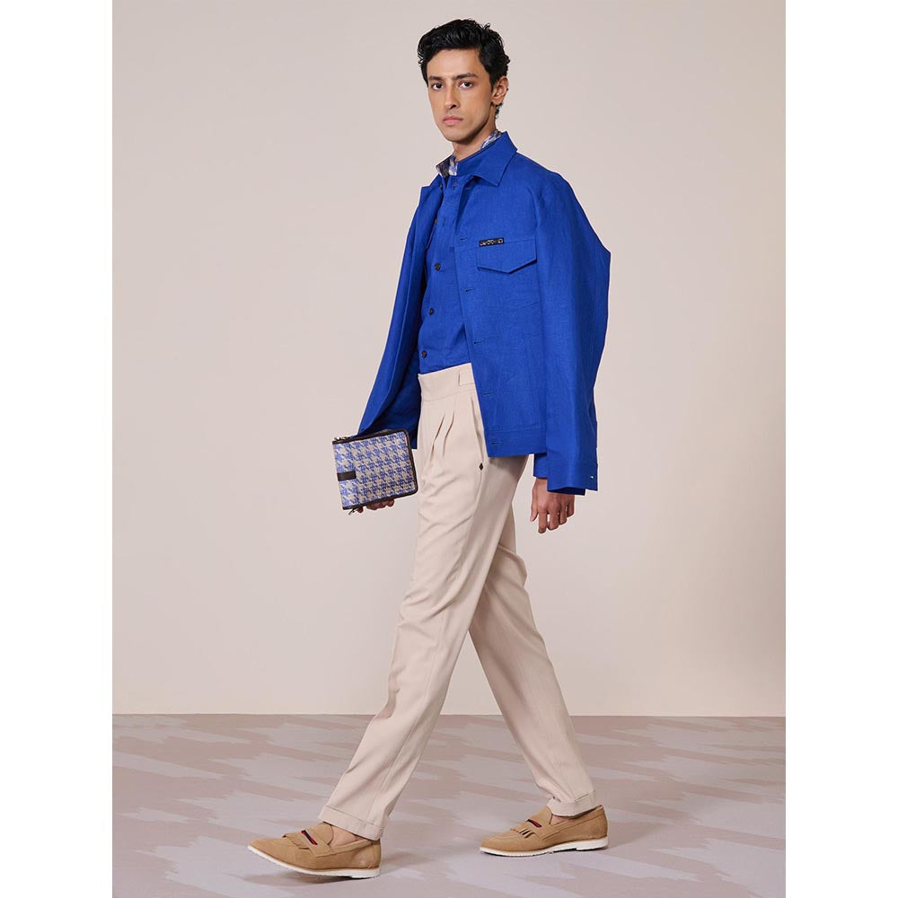 S&N by Shantnu Nikhil Blue Linen Blend Full Sleeves Jacket