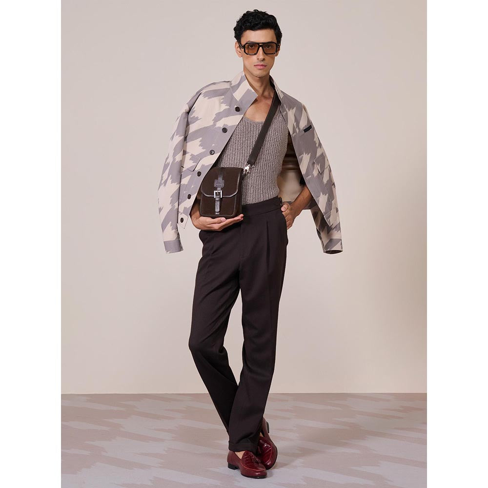 S&N by Shantnu Nikhil Khaki Rayon Blend Full Sleeves Jacket