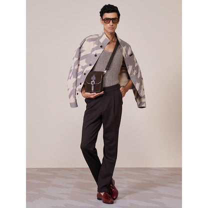 S&N by Shantnu Nikhil Khaki Rayon Blend Full Sleeves Jacket