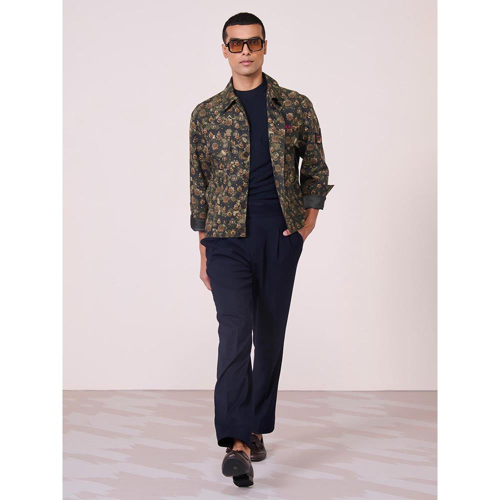 S&N by Shantnu Nikhil Green Tencel Blend Full Sleeves Jacket