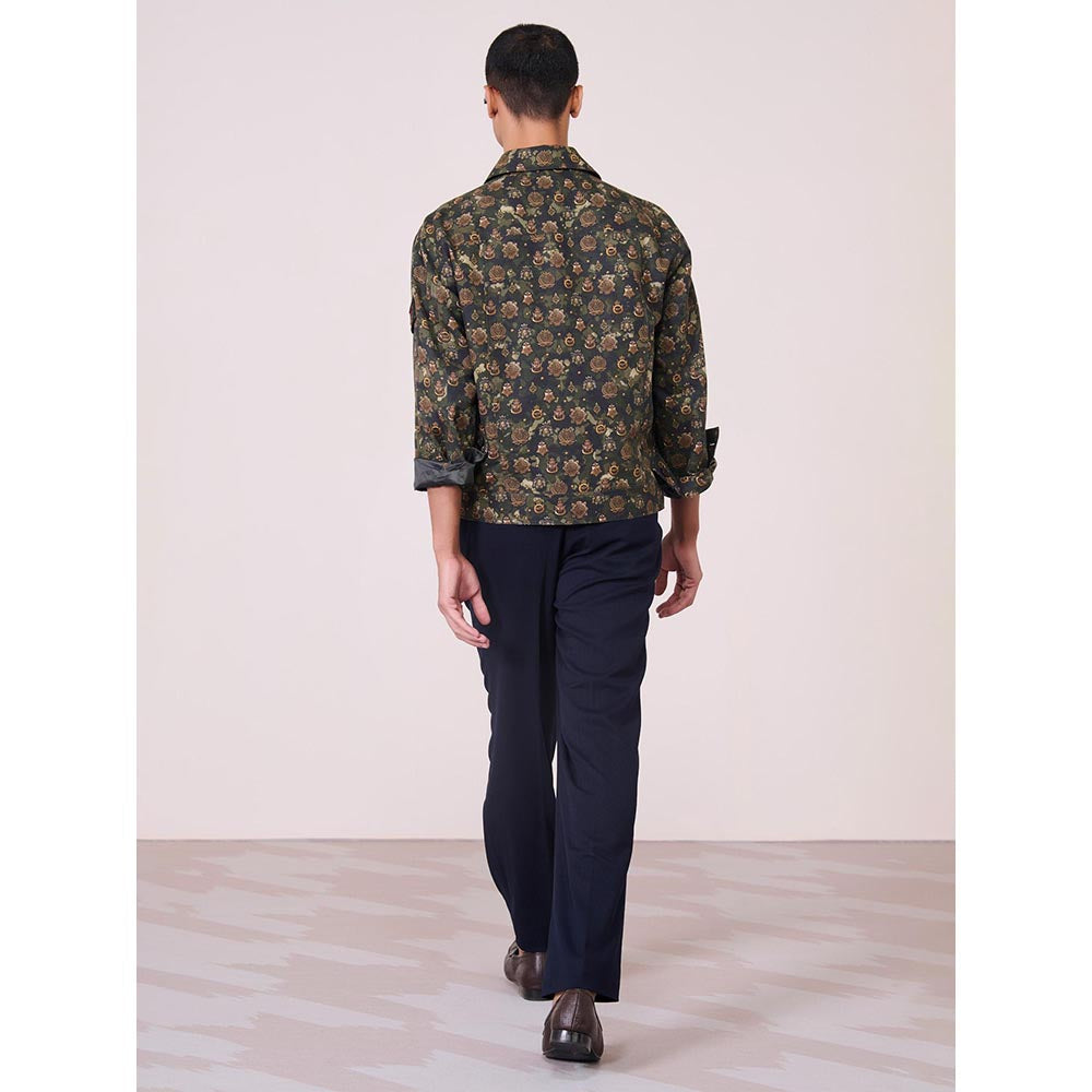 S&N by Shantnu Nikhil Green Tencel Blend Full Sleeves Jacket