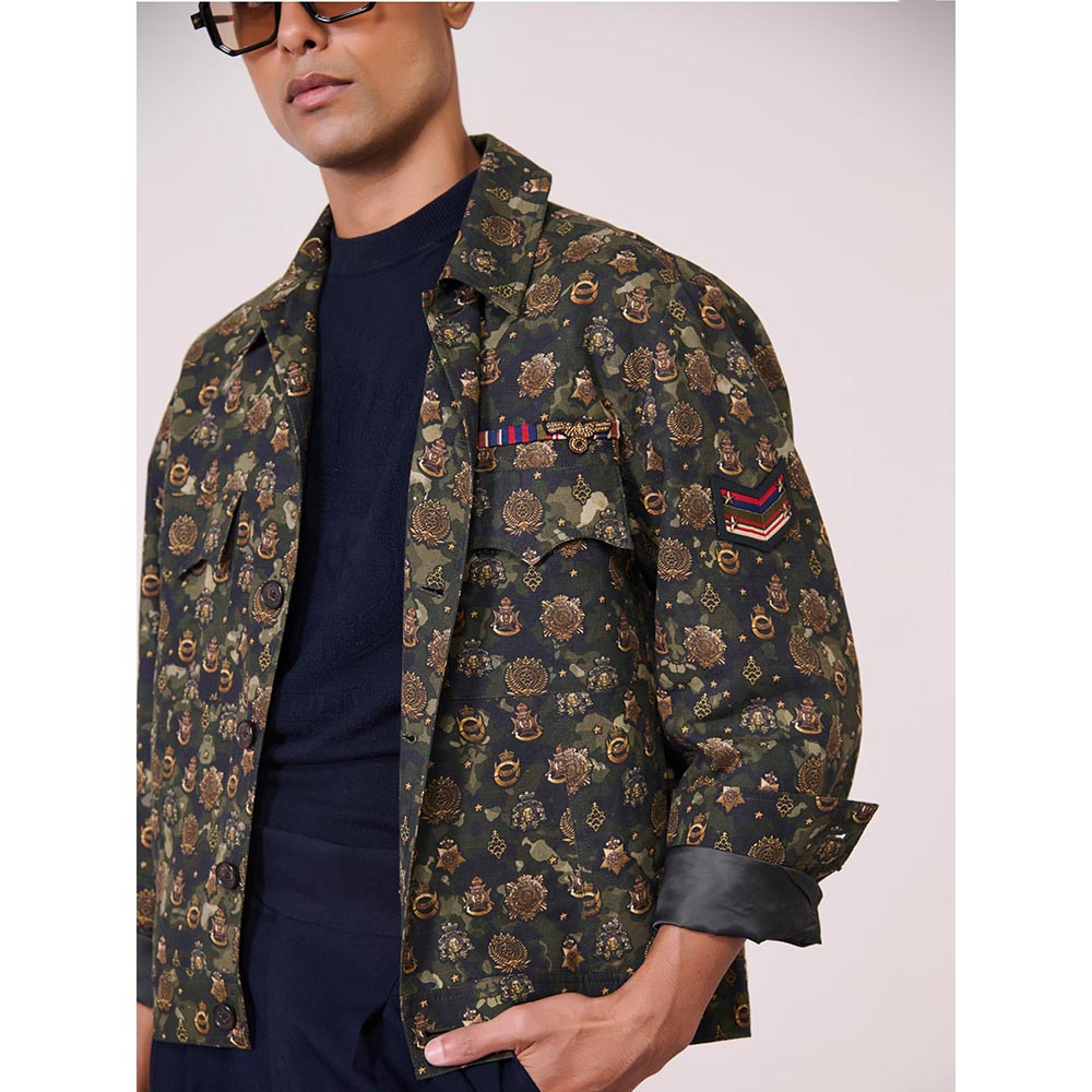 S&N by Shantnu Nikhil Green Tencel Blend Full Sleeves Jacket