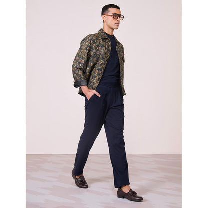 S&N by Shantnu Nikhil Green Tencel Blend Full Sleeves Jacket