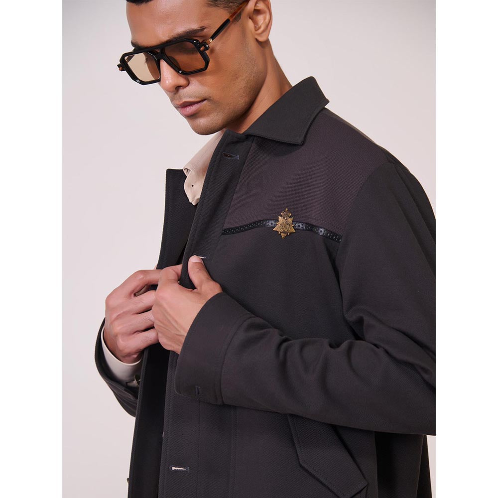 S&N by Shantnu Nikhil Grey Cotton Blend Full Sleeves Jacket