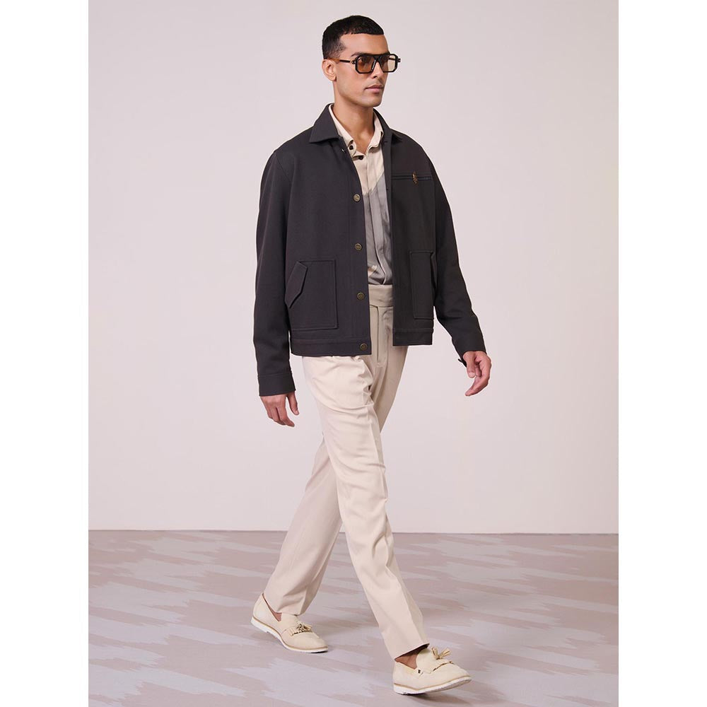 S&N by Shantnu Nikhil Grey Cotton Blend Full Sleeves Jacket