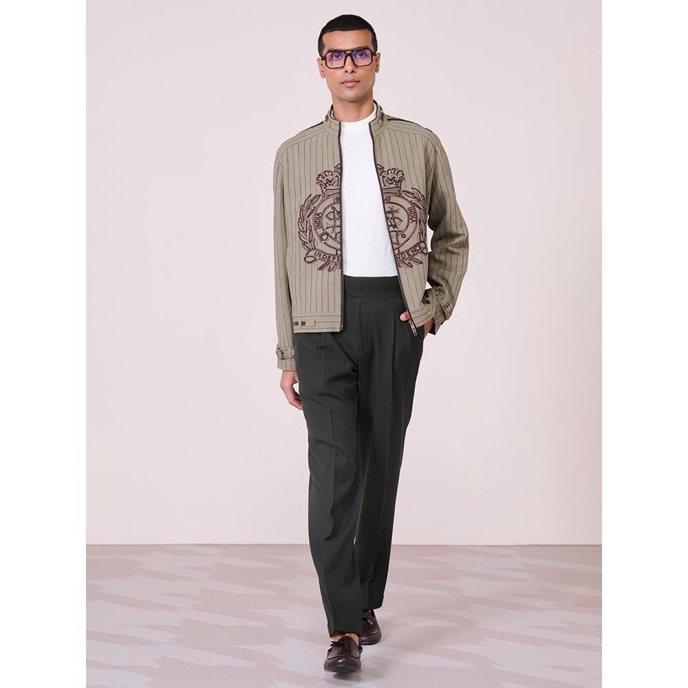 S&N by Shantnu Nikhil Olive Linen Blend Full Sleeves Jacket