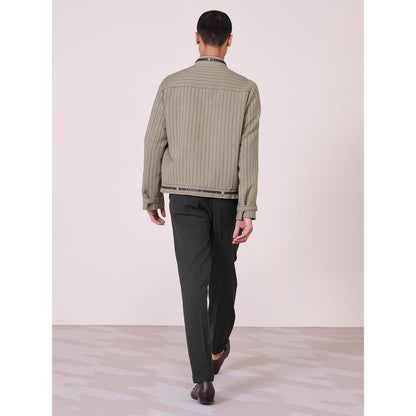 S&N by Shantnu Nikhil Olive Linen Blend Full Sleeves Jacket