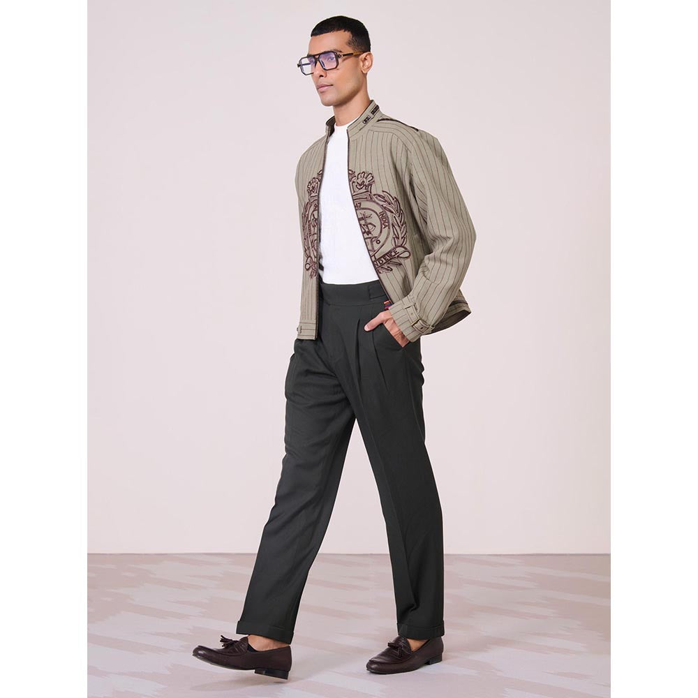 S&N by Shantnu Nikhil Olive Linen Blend Full Sleeves Jacket