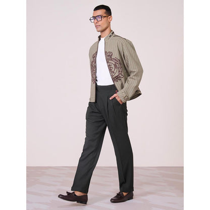 S&N by Shantnu Nikhil Olive Linen Blend Full Sleeves Jacket