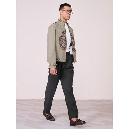 S&N by Shantnu Nikhil Olive Linen Blend Full Sleeves Jacket