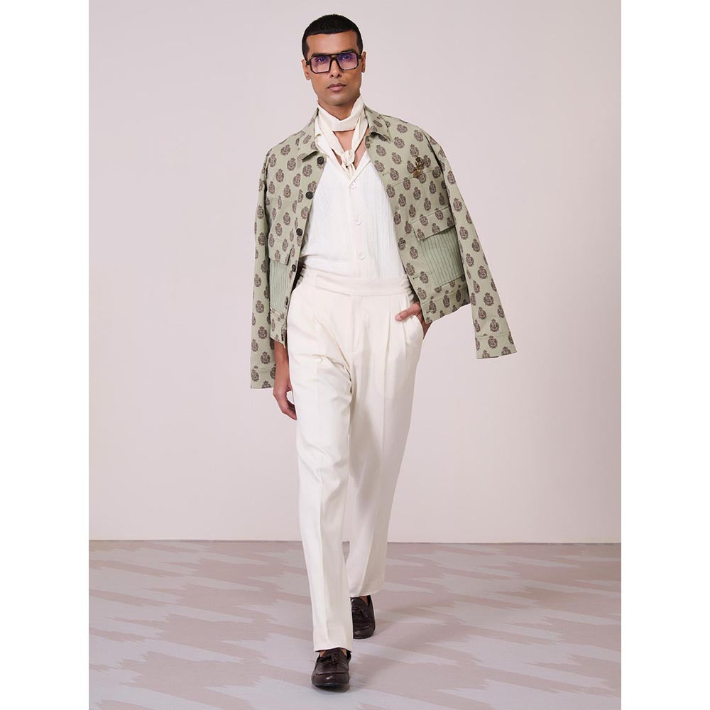 S&N by Shantnu Nikhil Olive Tencel Blend Full Sleeves Jacket