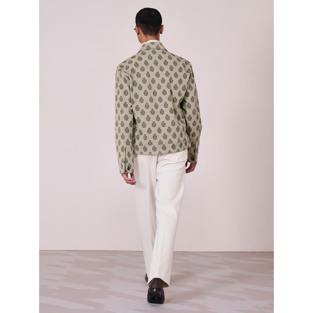 S&N by Shantnu Nikhil Olive Tencel Blend Full Sleeves Jacket