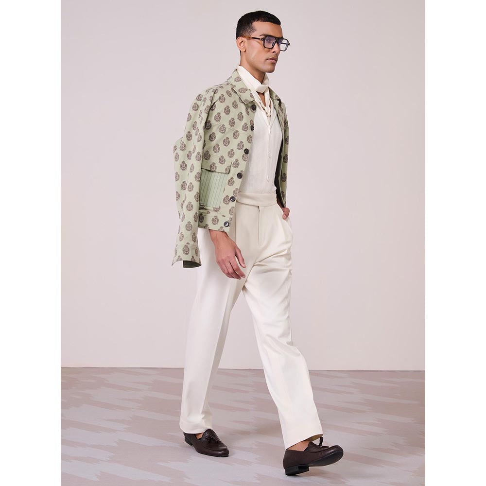 S&N by Shantnu Nikhil Olive Tencel Blend Full Sleeves Jacket