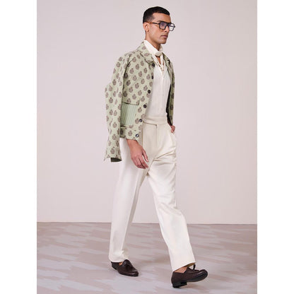 S&N by Shantnu Nikhil Olive Tencel Blend Full Sleeves Jacket