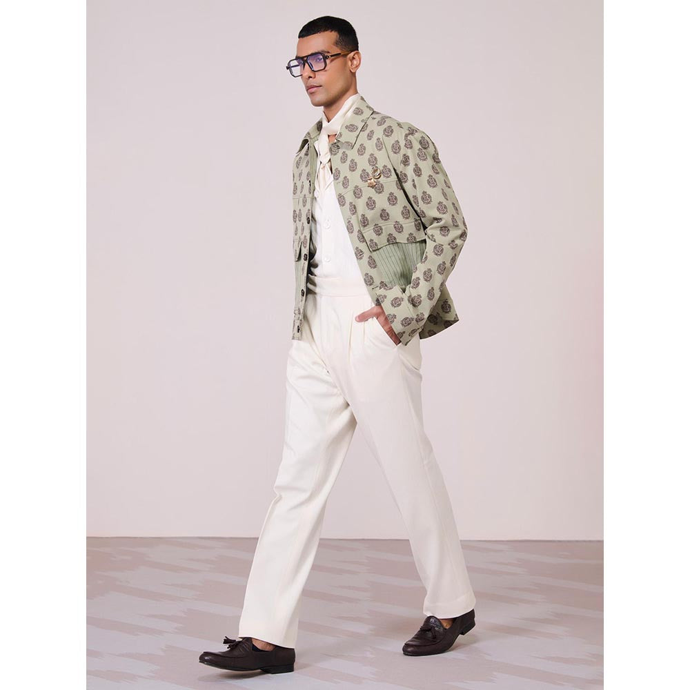 S&N by Shantnu Nikhil Olive Tencel Blend Full Sleeves Jacket