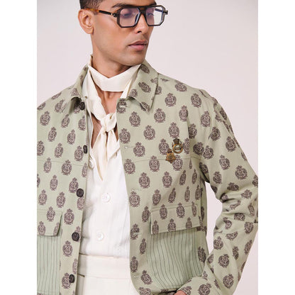 S&N by Shantnu Nikhil Olive Tencel Blend Full Sleeves Jacket