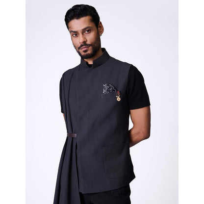 S&N by Shantnu Nikhil Grey Rayon Blend Sleeveless Waistcoat