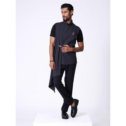 S&N by Shantnu Nikhil Grey Rayon Blend Sleeveless Waistcoat