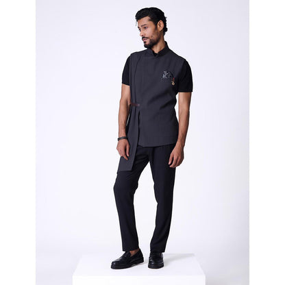S&N by Shantnu Nikhil Grey Rayon Blend Sleeveless Waistcoat