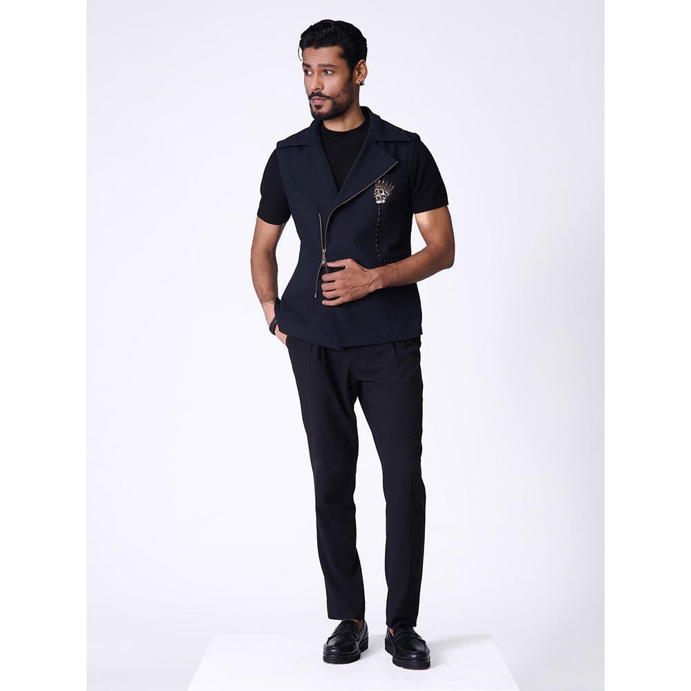 S&N by Shantnu Nikhil Black Rayon Blend Sleeveless Waistcoat