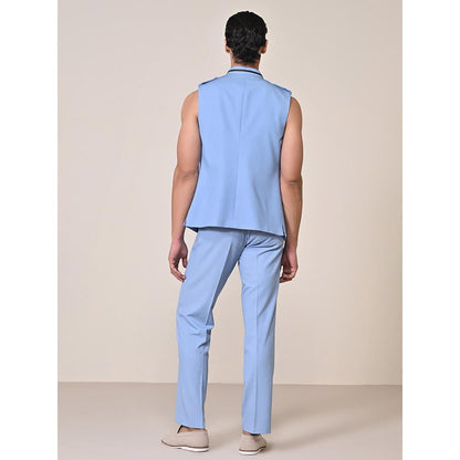 S&N by Shantnu Nikhil Blue Rayon Blend Sleeveless Waistcoat
