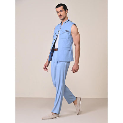 S&N by Shantnu Nikhil Blue Rayon Blend Sleeveless Waistcoat