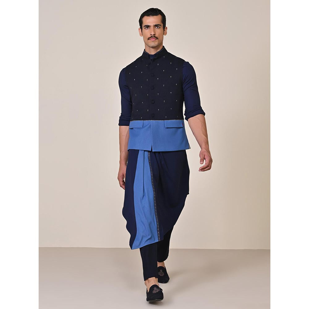 S&N by Shantnu Nikhil Navy Blue Viscose Rayon Sleeveless Waistcoat
