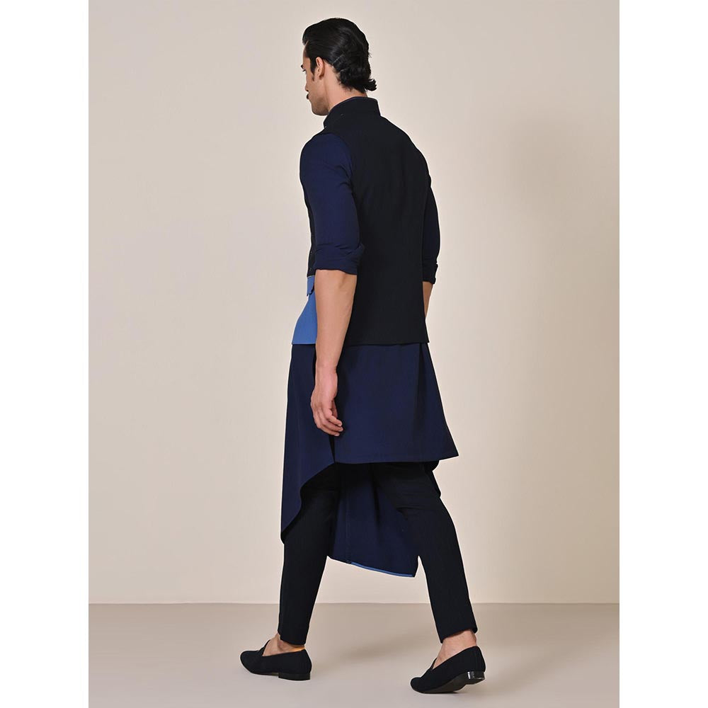 S&N by Shantnu Nikhil Navy Blue Viscose Rayon Sleeveless Waistcoat